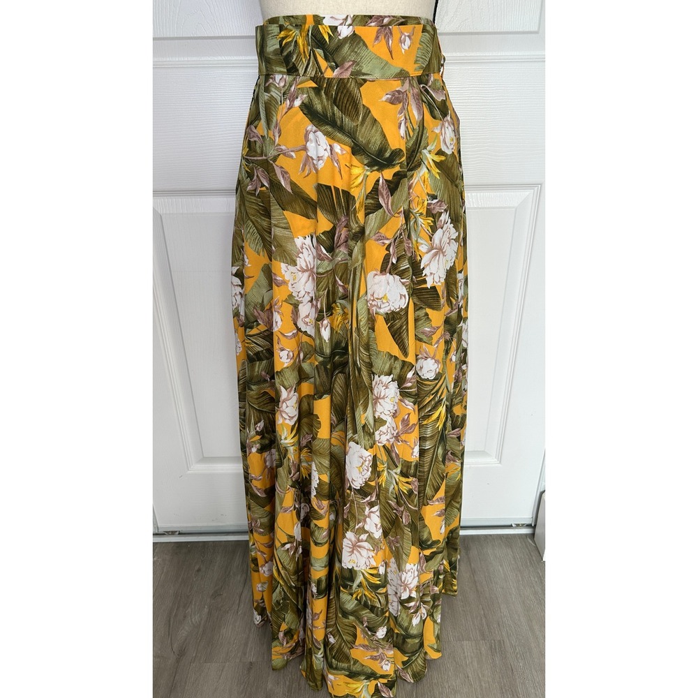 Lulus Away to the Islands Small NWT Marigold Tropical Print‎ Wrap Maxi Skirt - Picture 2 of 10